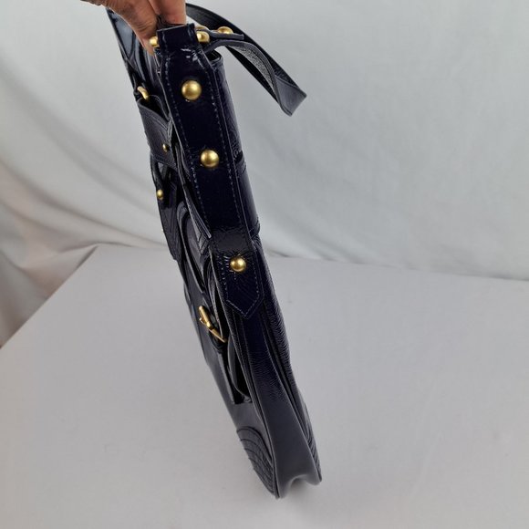 Victor Alfaro Patent Leather Purple Shoulder Bag Large Tote Style with Dust Bag - Picture 11 of 16